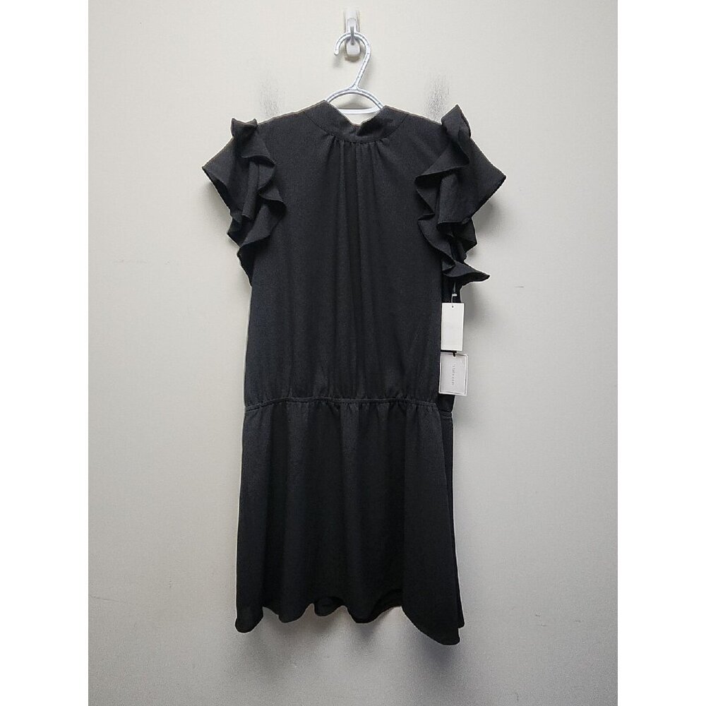 womens  High‎ Neck Flutter Midi Dress Rich Black size  Tie Back new